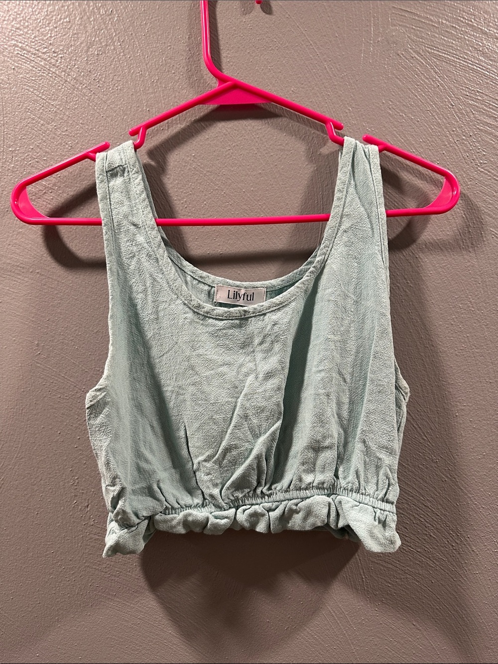 Lilyful Sage Mint Cropped Gathered-Hem Tank